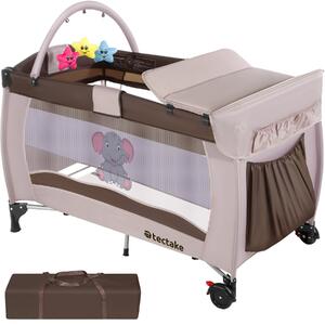 TecTake GmbH 402203 barnresesäng elefant 132x75x104cm med skötunderlägg och transportväska - brun