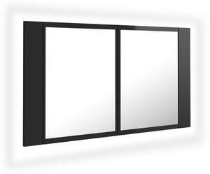 Spegelskåp för badrum LED svart högglans 80x12x45 cm