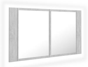 Spegelskåp med LED betonggrå 80x12x45 cm