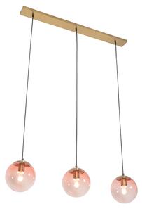 Art Deco hängande lampa mässing med rosa glas 3-ljus - Pallon Mezzi