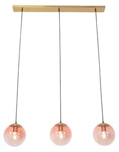 Art Deco hängande lampa mässing med rosa glas 3-ljus - Pallon Mezzi