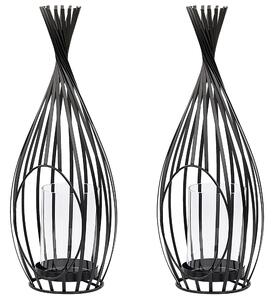 Ljuslykta Svart Metall 2-pack Öppen Design med Glasinlägg Industriell Dekoration för Inomhus och Trädgård Beliani