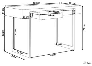 Skrivbord för Hemmakontor Ljust Trä med Svart MDF 120 x 55 cm Stålram med 2 Förvaringslådor Beliani