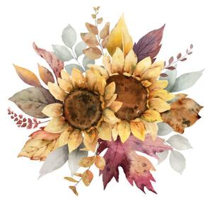 Fotografi Watercolor vector autumn bouquet with sunflower,, ElenaMedvedeva