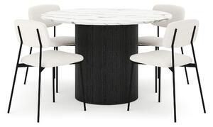 Uppveda Matbord 120 cm Rund med 4 st Lowe Matstol\|Bouclear - Svart/Vit