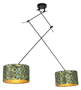 Hängande lampa med sammet nyanser påfågel med guld 35 cm - Blitz II svart