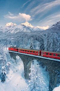 Illustration Bernina Express train in the snowy, Roberto Moiola / Sysaworld