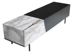 Lowboard Wohnling modernt spånskiva, 1 låda och 1 fällbar dörr, metallben, modern stil Svart, marmor vit - Svart, marmor vit