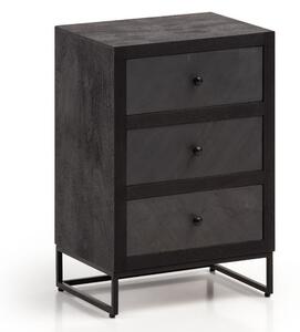 Sängbord Wohnling gjord av massivt trä för boxspringbädd med 3 lådor, skifferlook, i lantlig stil Svart - Svart
