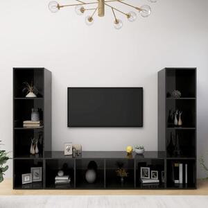 TV-skåp 3 st svart högglans 142,5x35x36,5 cm konstruerat trä