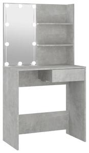 Sminkbord med LED betonggrå 74,5x40x141 cm