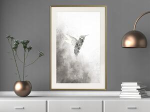 Inramad Poster / Tavla - Hummingbird in Shades of Grey - 20x30 Guldram med passepartout
