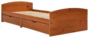 Sängram med 2 lådor honungsbrun massiv furu 90x200 cm