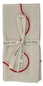 Jou Quilts - Curved embroidery napkin - Servetter av tyg - Creme red - 40 x 40 cm