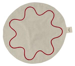 Jou Quilts - Curved embroidery basket napkin - Servetter av tyg - Creme red - 28 cm