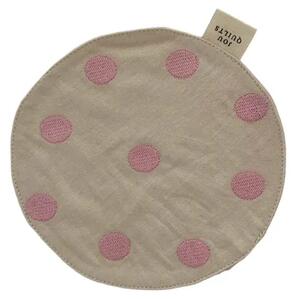 Jou Quilts - Jou Embroidery napkin - Servetter av tyg - Pink dots - Ø15 cm
