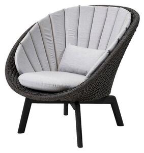 Cane-line - Peacock lounge chair OUTDOOR - Aluminium - Lounge stol - Frame: Cane-line Soft rope - Aluminium, Black / Cushion: Light Grey, Cane-line Natté - W91 x D93 x H87 x SH34 cm