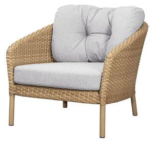 Cane-line - Ocean Large Lounge Chair - Lounge stol - Frame: Natural, Cane-line Flat Weave / Cushion: White grey, Cane-line Link - W81 x D90 x H73 x SH40 cm