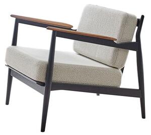 Magnus Olesen - Model 107 Lounge Chair - Lounge stol - Frame: Black stained oak / Armrests: Oiled teak / Cushions: Coda 103 white - L: 71 x W: 74 x H: 68 x SH: 40 cm