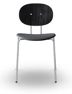 Sibast Furniture - Piet Hein Dining Chair | Seat Upholstery - Matstol - Black Lacquered Oak & Black Nevada Leather / Chrome - W50 x H80 x SH45 cm