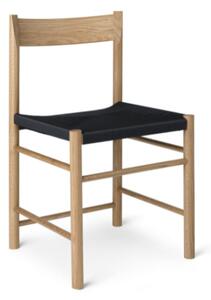 Brdr. Krüger - F Dining chair without armrests - Matstol - Eg Klar Voks Olieret, Sort Polyester Fletsæde - H81 cm B43,5 cm