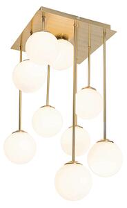 Modern taklampa guld med opalglas 9 lampor - Aten