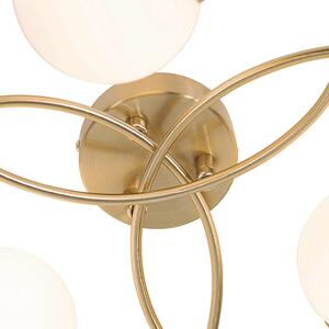 Modern taklampa guld med opalglas 6 lampor - Aten