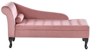 Schäslong Vänster Rosa Sammetsklädsel Svarta Ben Förvaringsfack Tuftad Sits Bolsterdyna Glam Retro Design Beliani