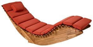 Solsäng Ljus Akaciaträ Röd Dyna Svängd Design Gungfunktion Ergonomisk Trädgård Lounger Patio Modern Stil Beliani