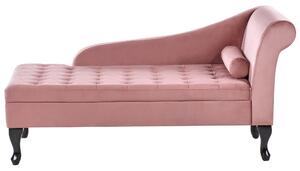 Schäslong Höger Rosa Sammetsklädsel Svarta Ben Förvaringsfack Tuftad Sits Bolsterdyna Glam Retro Design Beliani