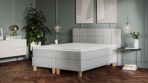 Emma Premium Kontinentalsäng 140x200 cm - Ljusgrå - Tuftad sänggavel - Sängben i ek