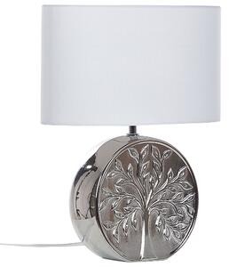 Bordslampa Silver Keramik 49 cm Glam Nattlampa Skärm Trädmotiv Glansig Sovrum Vardagsrum Beliani