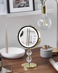Sminkspegel Guld Järn Metallram 13 cm med LED Lampor 1x/5x Förstoring Dubbelsidig Smink Beliani