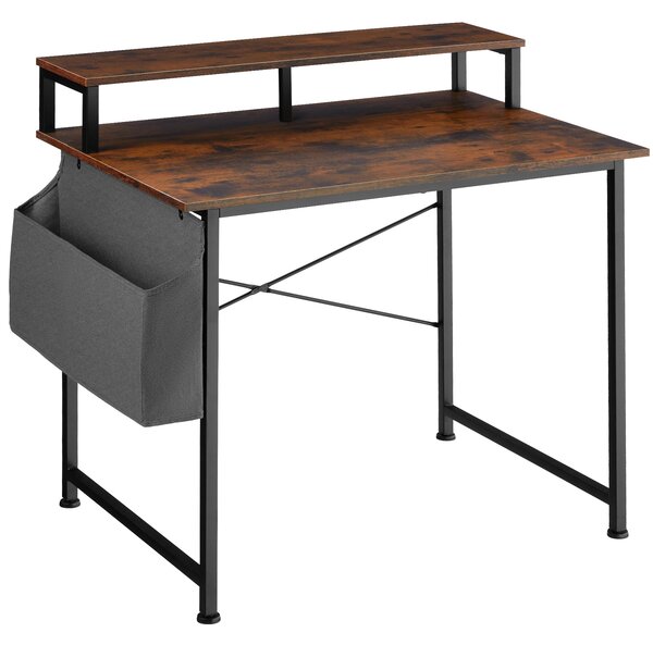 Tectake 404664 skrivbord med hylla och tygpåse - industriellt mörkt trä, rustikt, 120 cm
