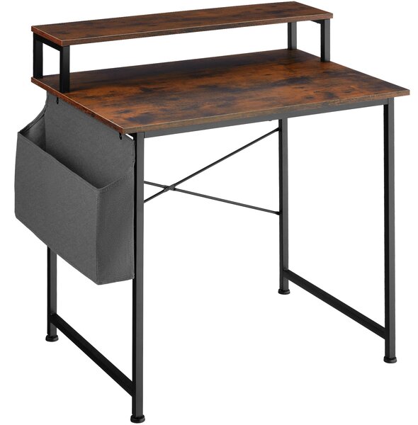 Tectake 404662 skrivbord med hylla och tygpåse - industriellt mörkt trä, rustikt, 80 cm