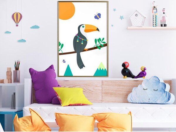 Inramad Poster / Tavla - Fairy-Tale Toucan - 20x30 Svart ram med passepartout