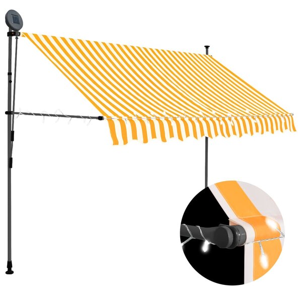 Markis manuellt infällbar med LED 250 cm vit och orange