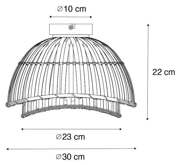 Orientalisk taklampa svart med naturlig bambu 30 cm - Pua