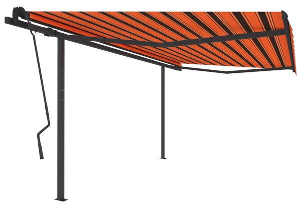 Markis med stolpar manuellt infällbar 4,5x3,5 m orange och brun