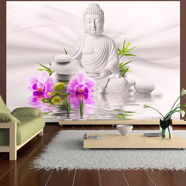 Självhäftande Fototapet - Buddha and pink orchids - 98x70