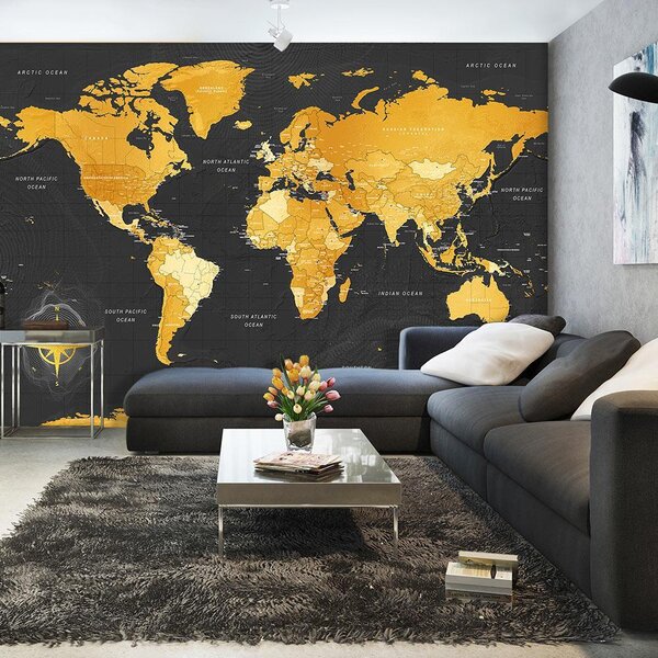 Självhäftande Fototapet - Map: Golden World - 245x175