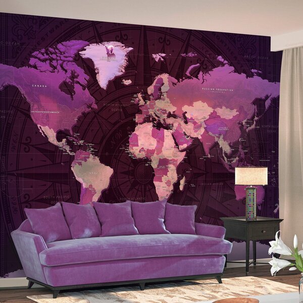Fototapet - Purple World Map - 150x105