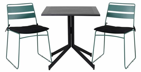 LINA WAY Matbord 70x70 cm + 2 stolar - Grön/Svart | Utemöbler