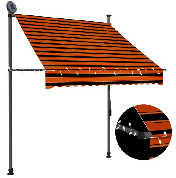 Markis manuellt infällbar med LED 150 cm orange och brun