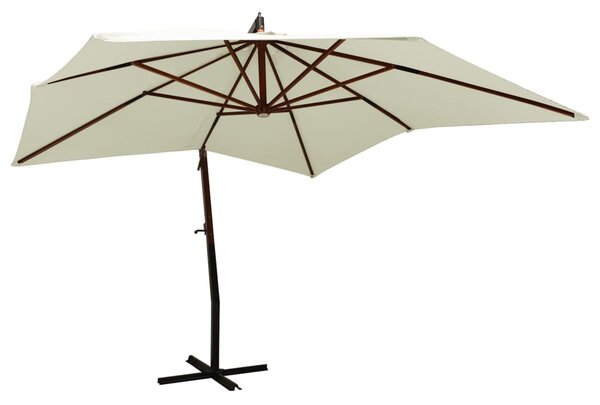 Frihängande parasoll med trästång 300 cm sandvit