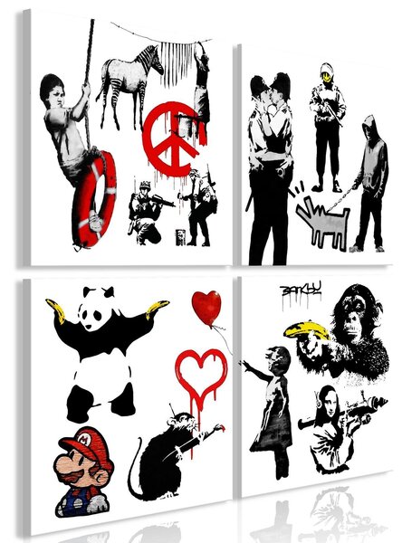 Canvas Tavla - Banksy World (4 delar) - 60x60