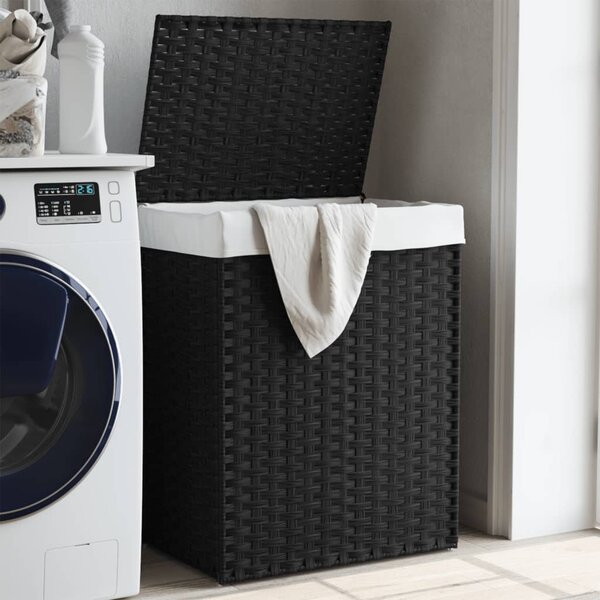 Tvättkorg med lock svart 46x33x60 cm konstrotting