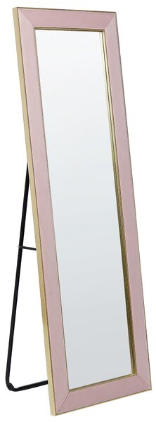 Golvspegel Rosa Sammet 50 x 150 cm med Stativ Dekorativ Ram Glamour Väggdekoration Sovrum Vardagsrum Beliani