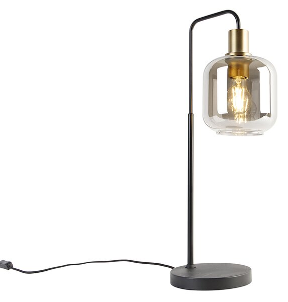 Smart bordslampa svart med guld och rökglas inkl WiFi A60 - Zuzanna