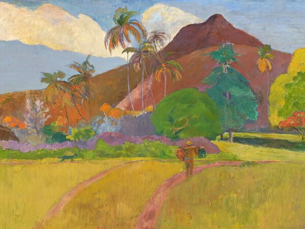 Konsttryck Bright Tahitian Landscape (Vintage Mountains) - Paul Gauguin, (40 x 30 cm)